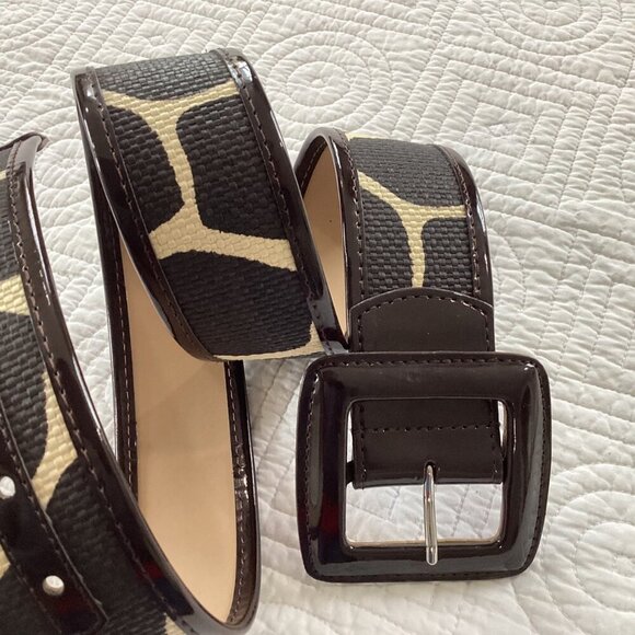 Wide Brown & Beige Giraffe Print Belt With Large Square Buckle Size M - Picture 3 of 11